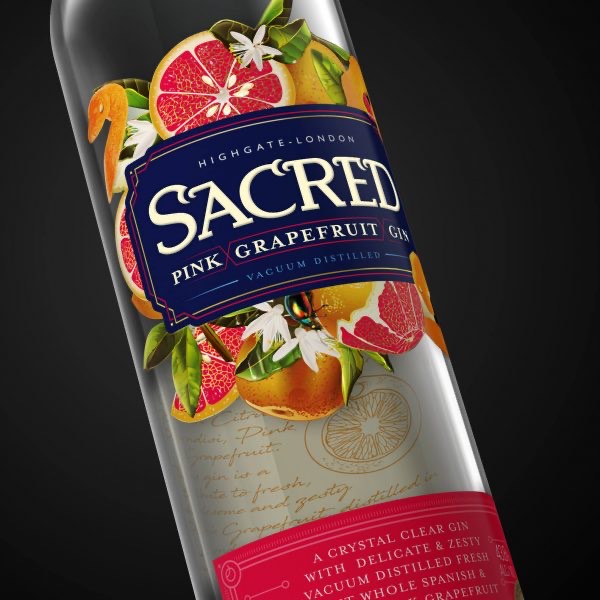 Sacred_Pink Grapefruit_Bottle Visual Angled2_Crop_Black Featured Gin Recipe Book 2019